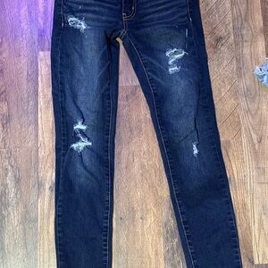 American Eagle Outfitters Blue Skinny Jeans with Edgy Distressing